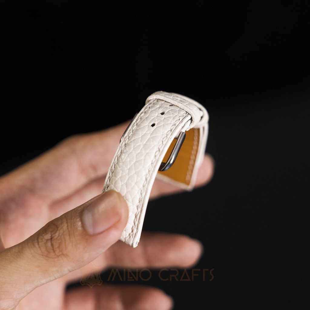 Dây da đồng hồ handmade màu trắng Tùy chỉnh size dây theo đồng hồ khách Miễn phí khắc tên