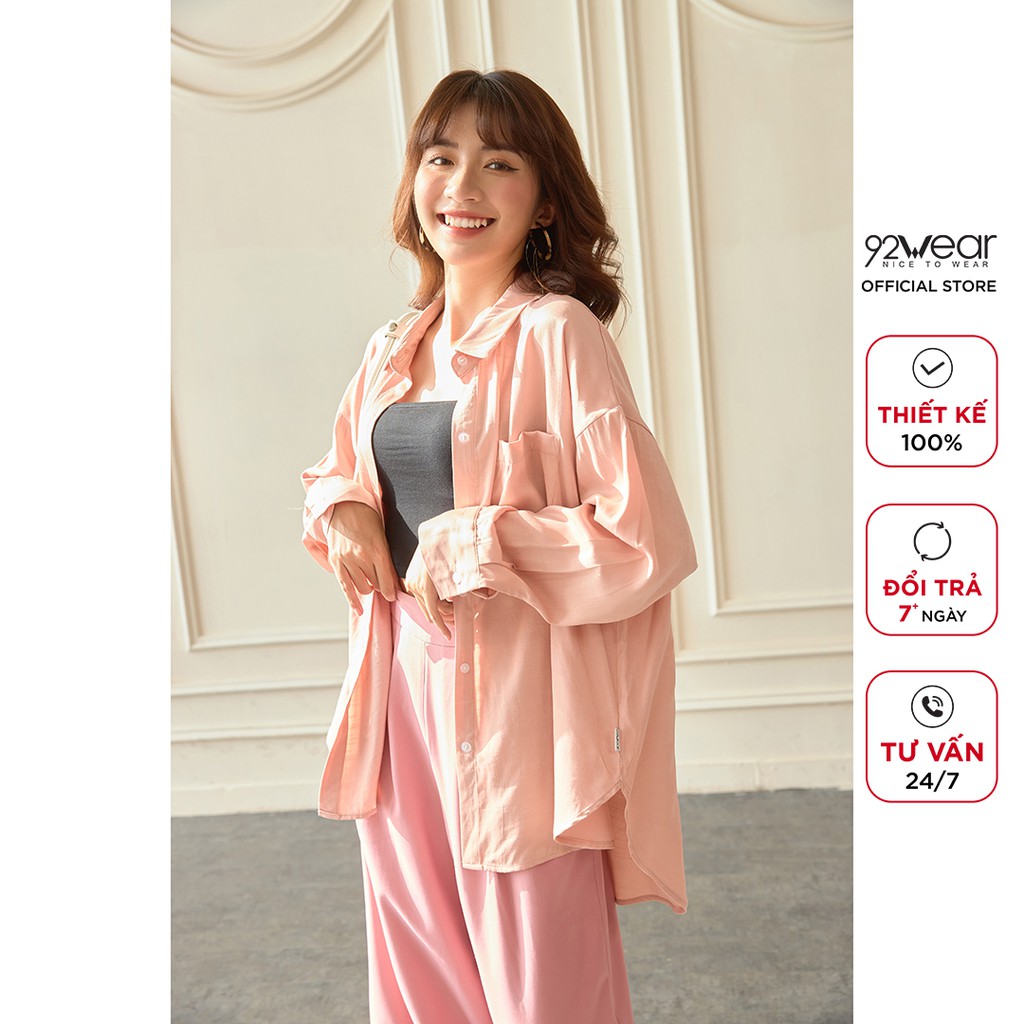 Áo sơ mi nữ form rộng 92WEAR thiết kế công sở cổ Đức ASW1149