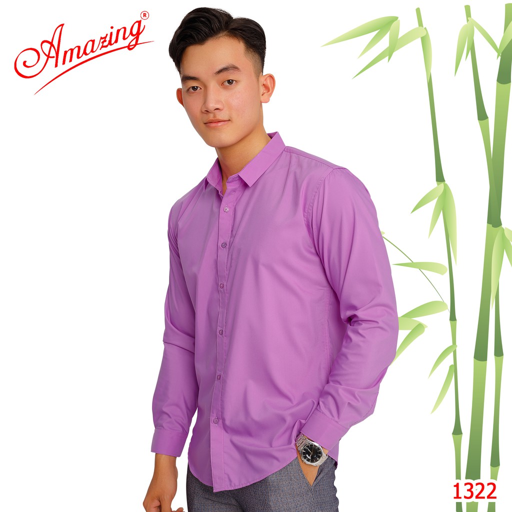 Áo sơ mi nam Amazing màu trắng, form slimfit, chất liệu lụa Bamboo mịn mát, tay dài, vạt bầu, big size