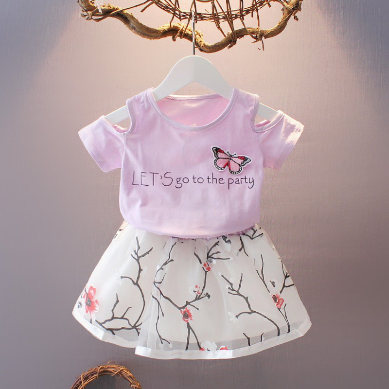 Set áo thun phối chân váy mini xinh xắn cho bé gái