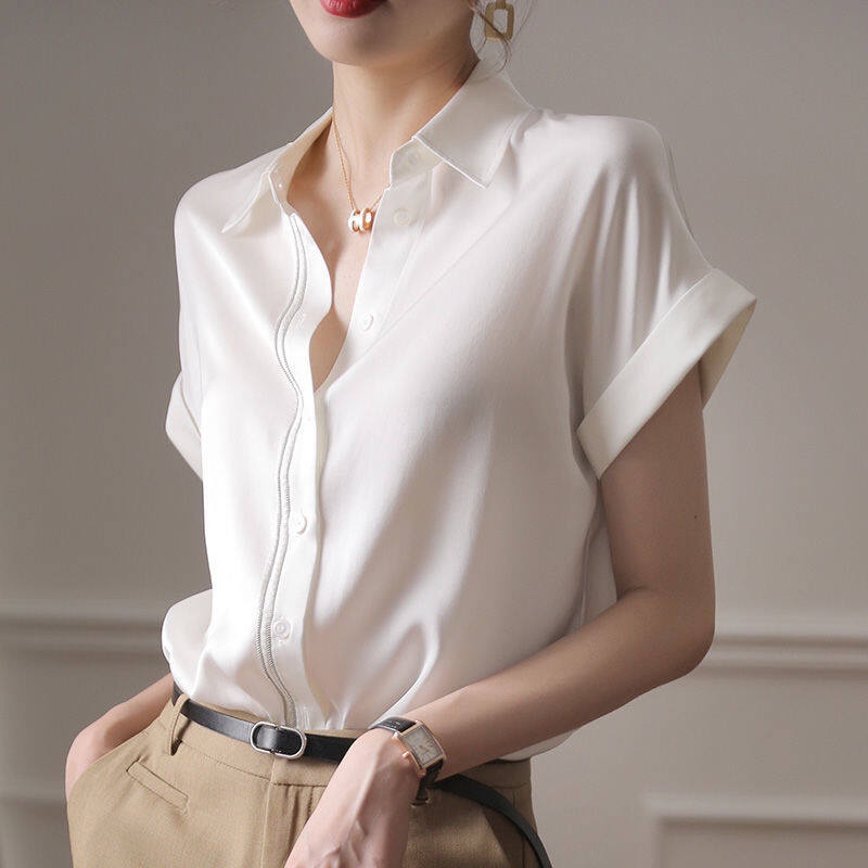 Áo Sơ Mi Chiffon Tay Ngắn Cổ Bẻ Thời Trang Dành Cho Nữ