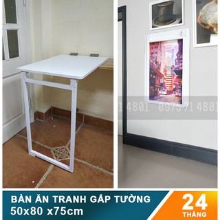 Bộ bàn ăn treo tường FTable màu trắng/ hồng/nâu vân gỗ 50x80cm 4 người ngồi ăn