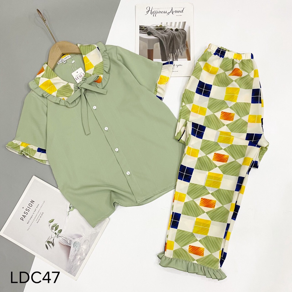 [Có size XL] Bộ Pijama Lụa Dài Cộc - Bộ Mặc Nhà Cao Cấp Chất Vải mềm Mịn Thoải Mái