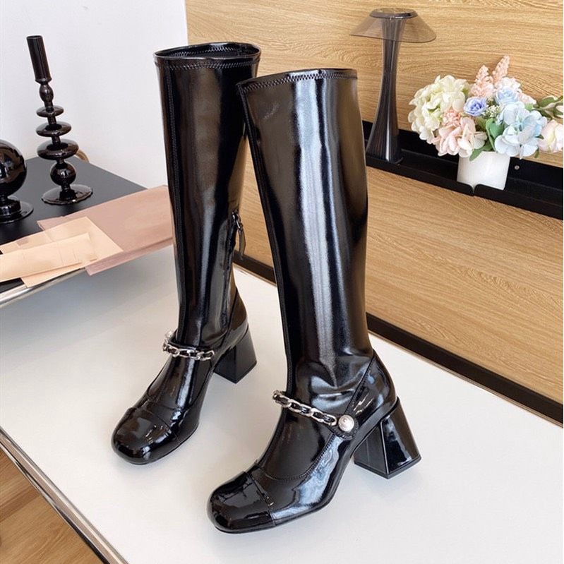 x(ẢNH THẬT) Boot Đùi Gót 6p MiuMiu Da Bóng Mềm Êm Fullbox Bill Túi Hãng Cao Cấp