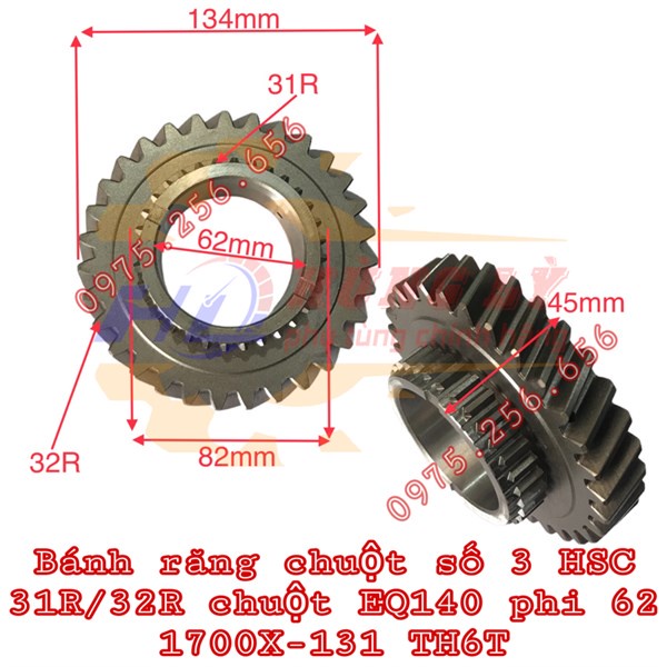 Bánh răng (Chuột) số 3 HSC 31R chéo/32R chuột EQ140 phi 62 1700X-131 TH6T phụ tùng Hùng Lỳ