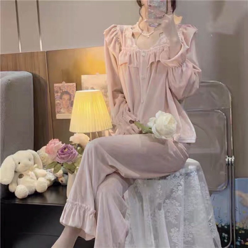 BỘ NGỦ PIZAMA NHUNG ĐIỆU ĐÀ ULZZANG | BigBuy360 - bigbuy360.vn