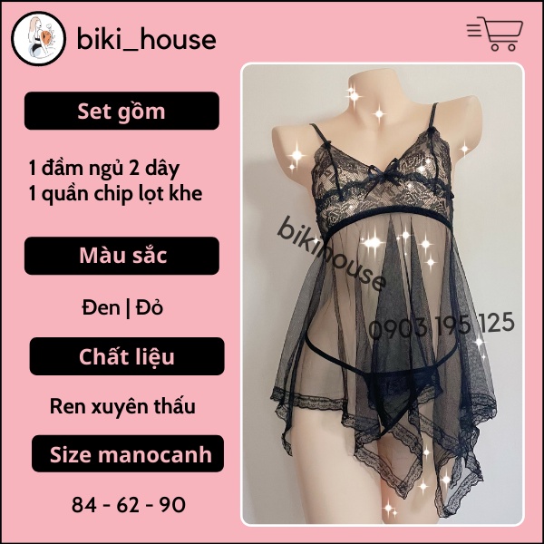 Đầm ngủ ren xuyến thấu đuôi cá siêu gợi cảm váy ngủ 2 dây nữ sexy đỏ đen kèm chip quyến rũ BIKI HOUSE N118 - HCM | BigBuy360 - bigbuy360.vn