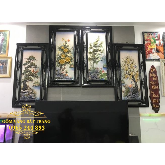 Bộ 4 bức Tranh Sứ Đắp Nổi Bát Tràng 50x100cm 🔥𝑺𝒊𝒆̂𝒖 đ𝒆̣𝒑🔥 Khung gỗ thông - Bền đẹp mãi mãi