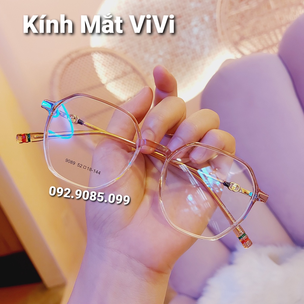 Gọng kính cận nam nữ dáng đa giác chất liệu nhựa cốt kim loại V9089, nhận cắt cận viễn loạn Kính mắt ViVi