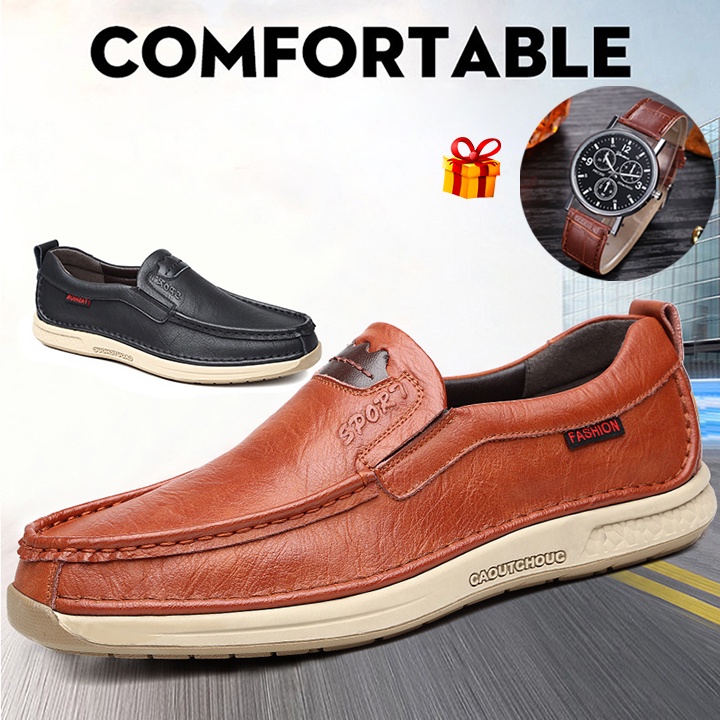 [Kèm Đồng Hồ Nam] Giày Lười Nam Da Bò Cao Cấp Đế Khâu Ôm Chân Bảo Hành Da 12 Tháng