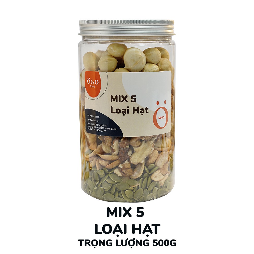 Mix 5 Hạt OGO Food - 500g ( Macca, Hạnh nhân, Óc chó, Hạt điều, Hạt bí)