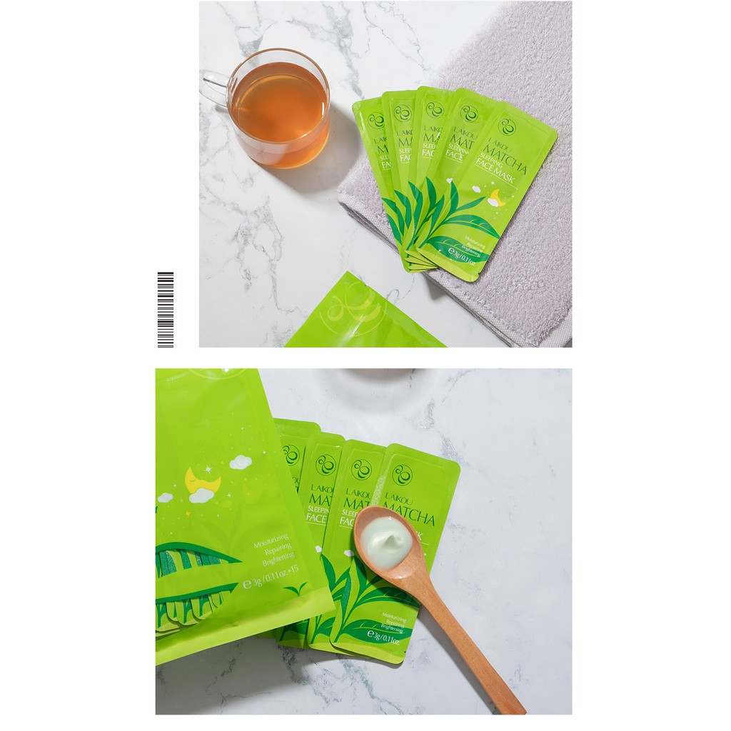 Túi 15 gói Mặt nạ ngủ bùn trà xanh giảm mụn Matcha LaiKou PVN621 | Thế Giới Skin Care