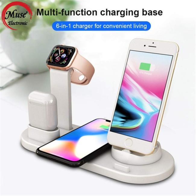 Giá Đỡ Kiêm Sạc Không Dây 3 Trong 1 Xoay Được Đa Năng Cho iPhone Airpods