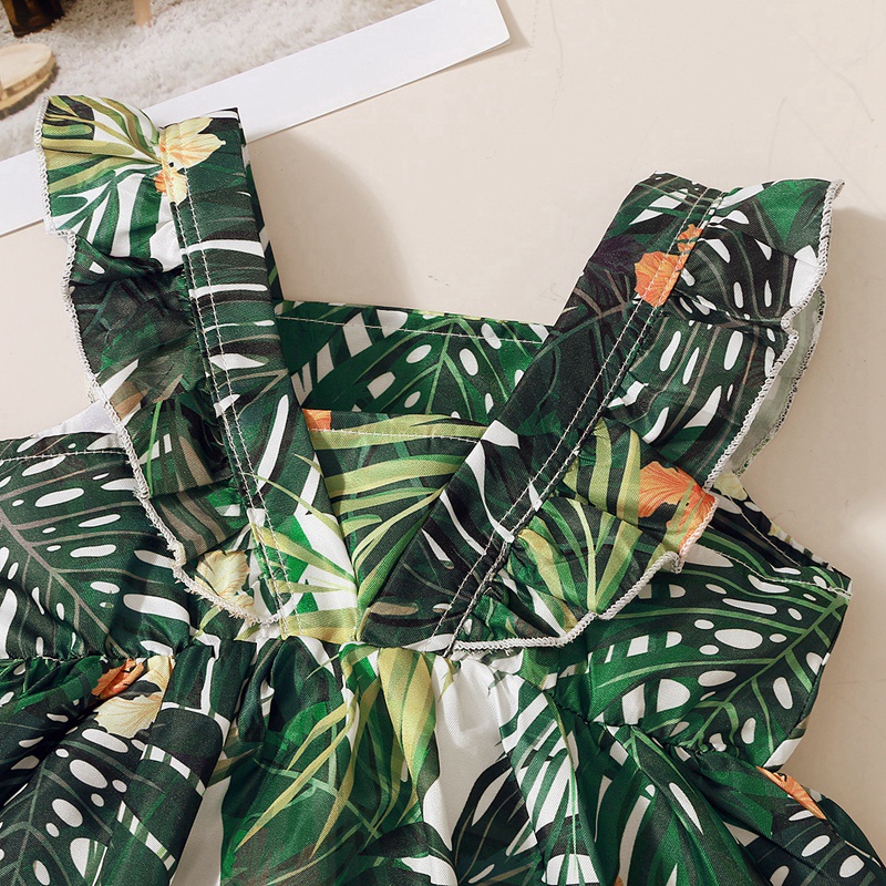 Đầm MIKRDOO không tay in họa tiết chiếc lá thời trang mùa hè xinh xắn cho bé gái