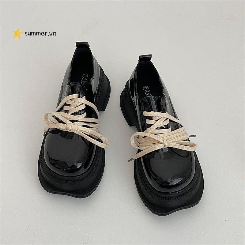 Giày Da Đế Dày Buộc Dây Kiểu Pháp Thời Trang Thu Đông 2022 Cho Nữ