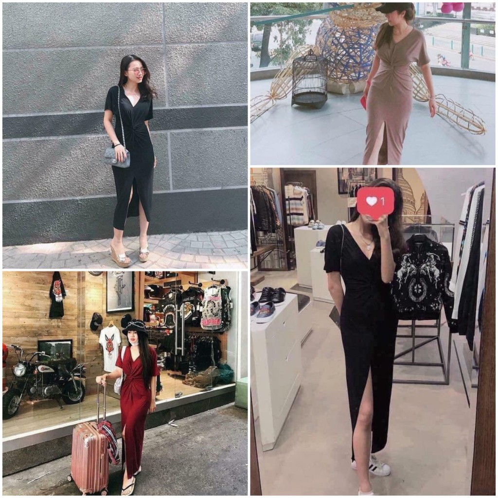 Đầm xoắn eo thun thái