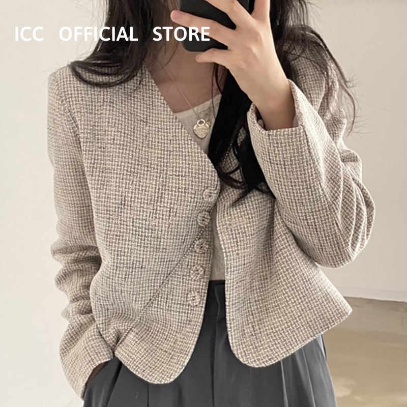 Áo khoác blazer dáng ngắn cá tính cho nữ dài tay công sở thanh lịch - Vest Dạ Màu Xám Sang Chảnh AO056