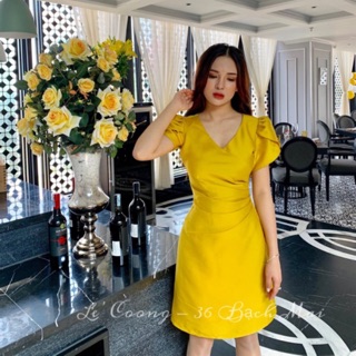 Váy Đầm Dự Tiệc Xếp Li Eo Tafta Nhật Vàng/Đồng/Xanh_LeCoong V26