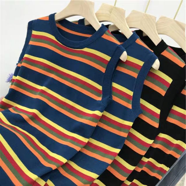 Áo 3 lỗ len gân sọc màu