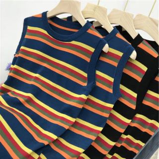 Áo 3 lỗ len gân sọc màu