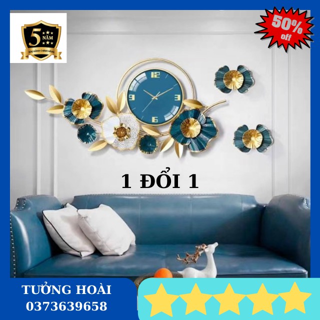 Đồng hồ treo tường trang trí nhà cửa họa tiết HOA MAI XANH- TRẮNG - mã 2106-kt95*85cm