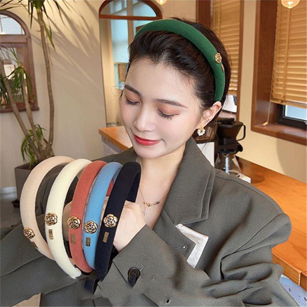 Băng Đô Hoa Trà Co Giãn Màu Trơn Phong Cách Vintage Sang Trọng Dành Cho Nữ