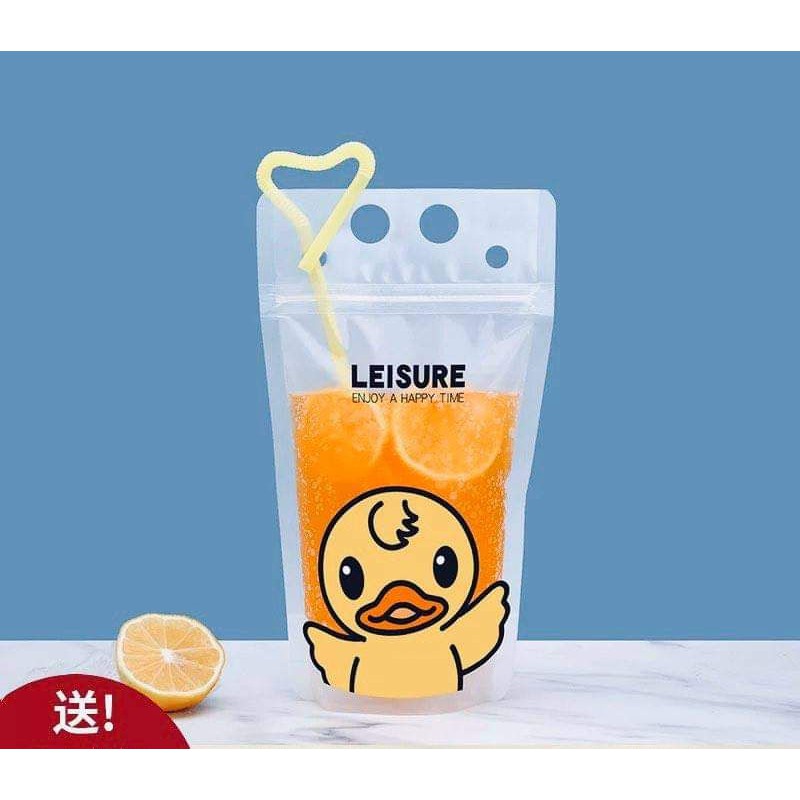 Túi Zip Đựng Trà Sữa Trà Chanh Nước Ép Kèm Ống Hút 400ml - 500ml