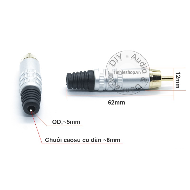 2 chiếc - Đầu hàn jack cắm dây AV RCA Gold snake - Chuôi cao su 4mm - 8mm Goldsnake
