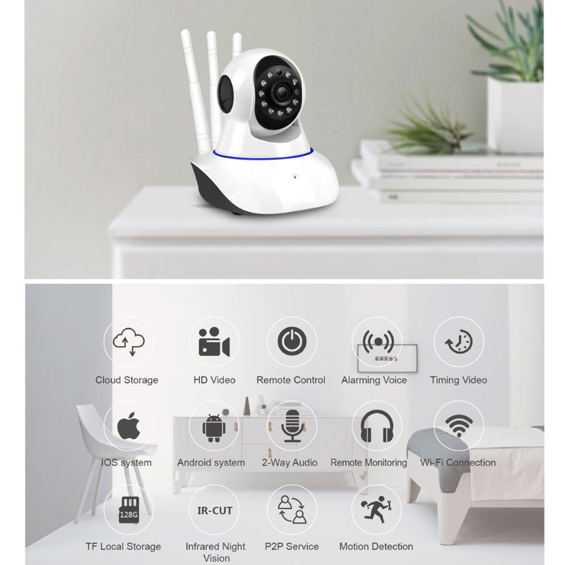 Camera an ninh CCTV WiFi không dây hai chiều xoay 360 độ 720P
 | BigBuy360 - bigbuy360.vn