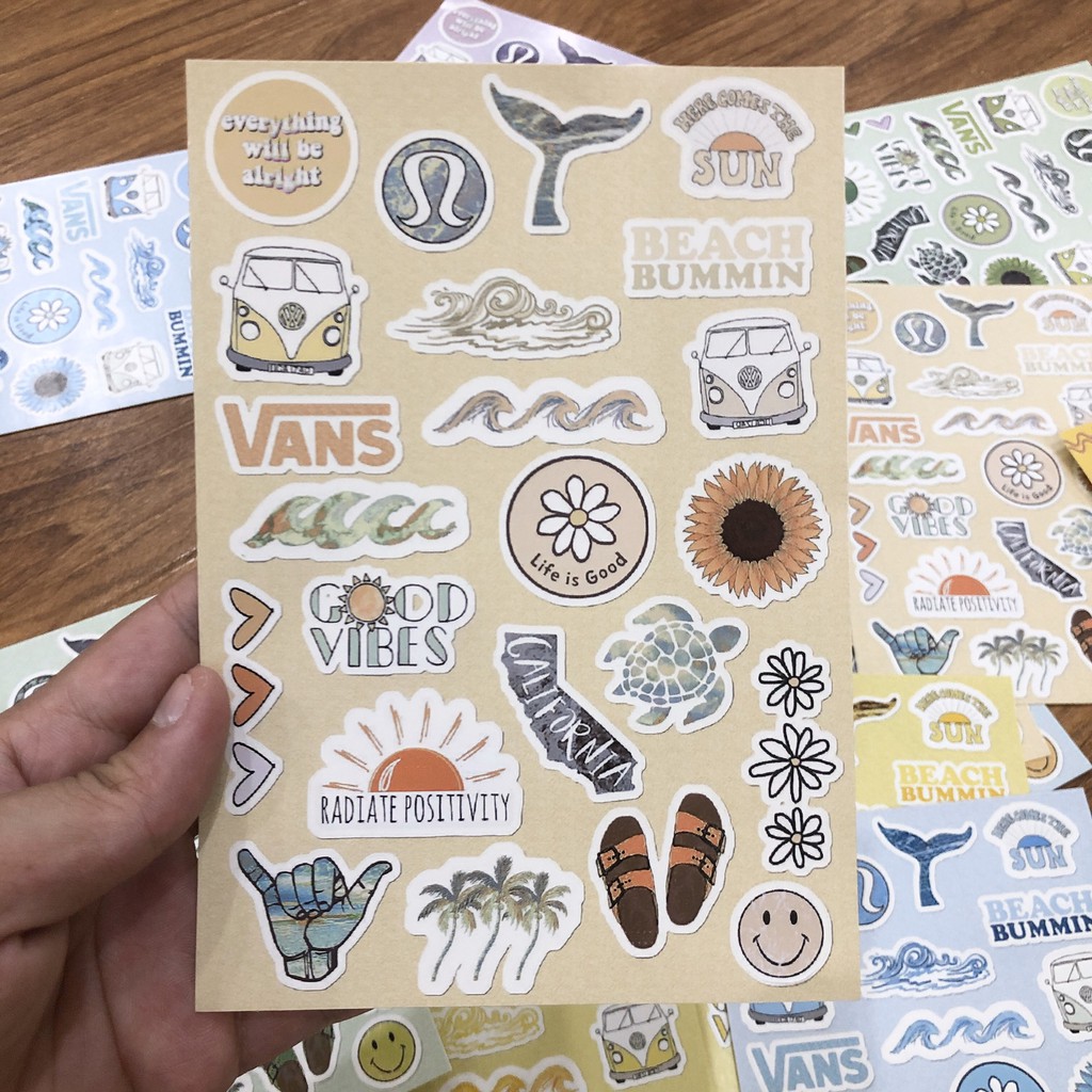 Tấm hình dán - Sticker Good Vibes 11x16cm 23 sticker, Anime trang trí sổ, vở, laptop, điện thoại, đàn..v..v.