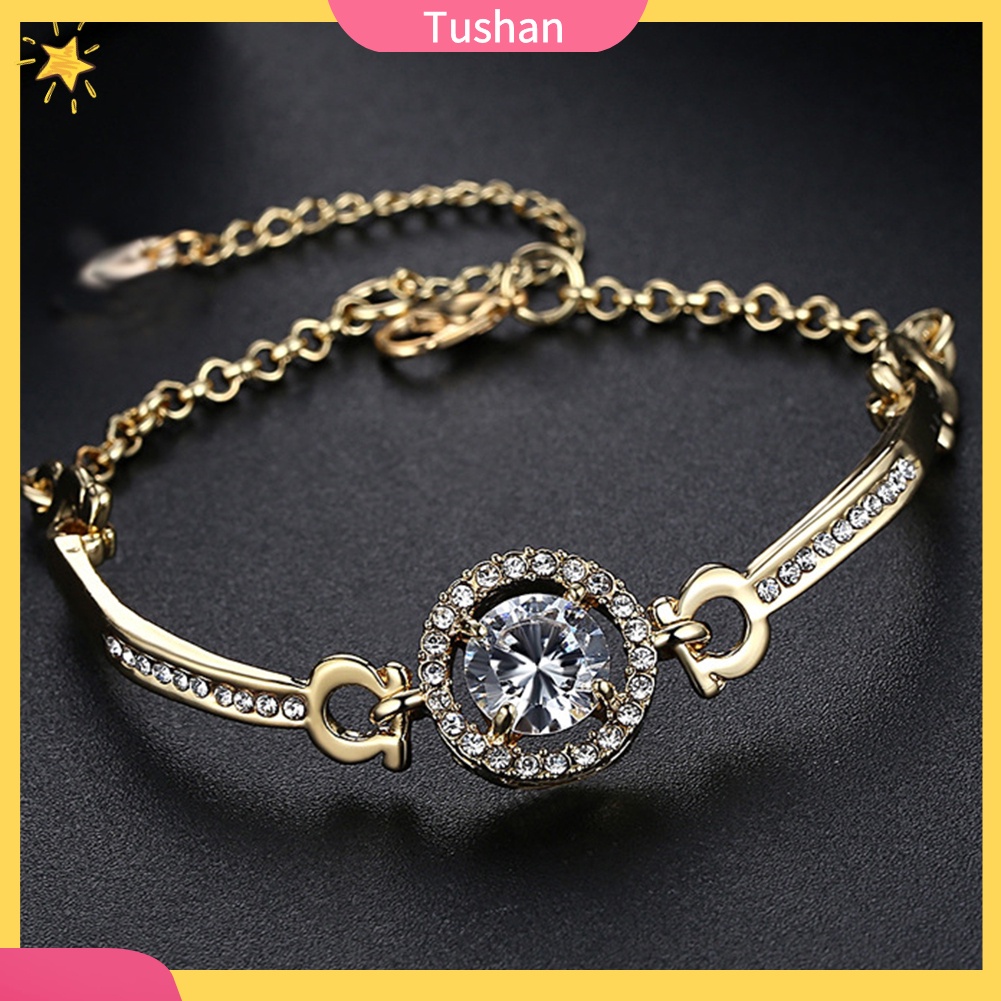TUSH_Luxury Cubic Zirconia Inlaid Adjustable Chain Bracelet Bangle Women Jewelry Gift