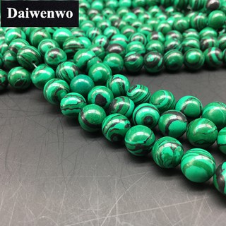 Dây hạt đá Malachite tự nhiên kích thước 4-16mm làm trang sức thủ công