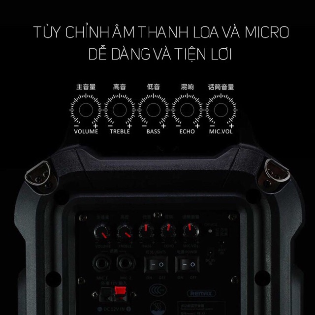 Loa karaoke Remax RB X3 dòng loa xách tay bluetooth kèm 1 micro không dây hỗ trợ USB , thẻ nhớ , AUX3.5 cổng 2 mic 6.5