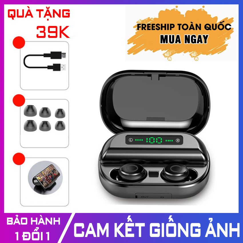 Tai Nghe Bluetooth, Tai Nghe Không Dây Amoi V11 - Cốc Sạc Kiêm Sạc Dự Phòng,Cảm Ứng Vân Tay, Chống Nước, Đèn LED Báo Pin