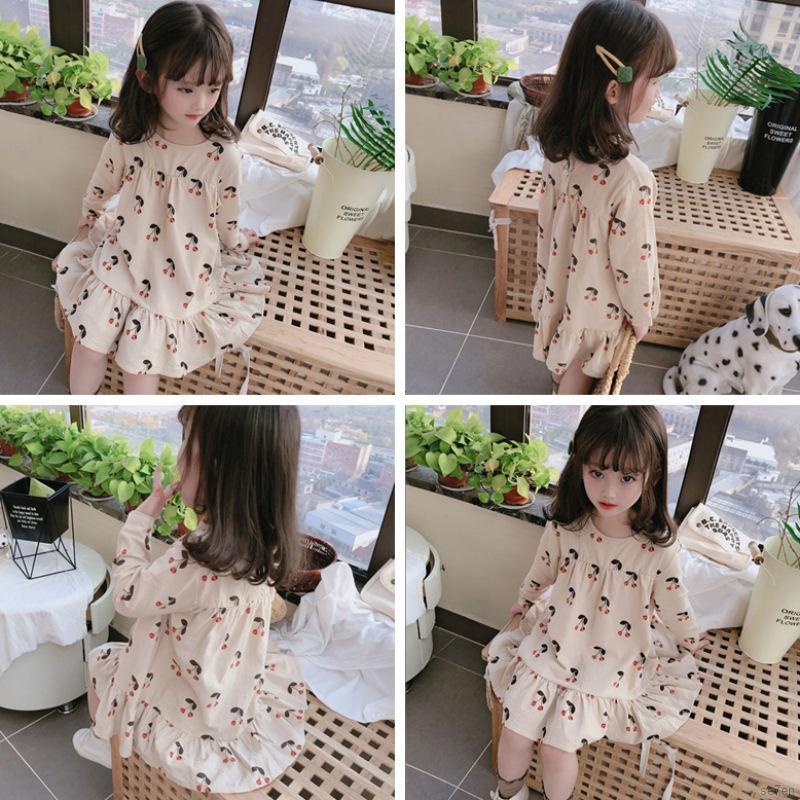 Đầm Công Chúa Tay Dài Hoạ Tiết Quả Anh Đào Cho Bé Gái 1-6 Tuổi