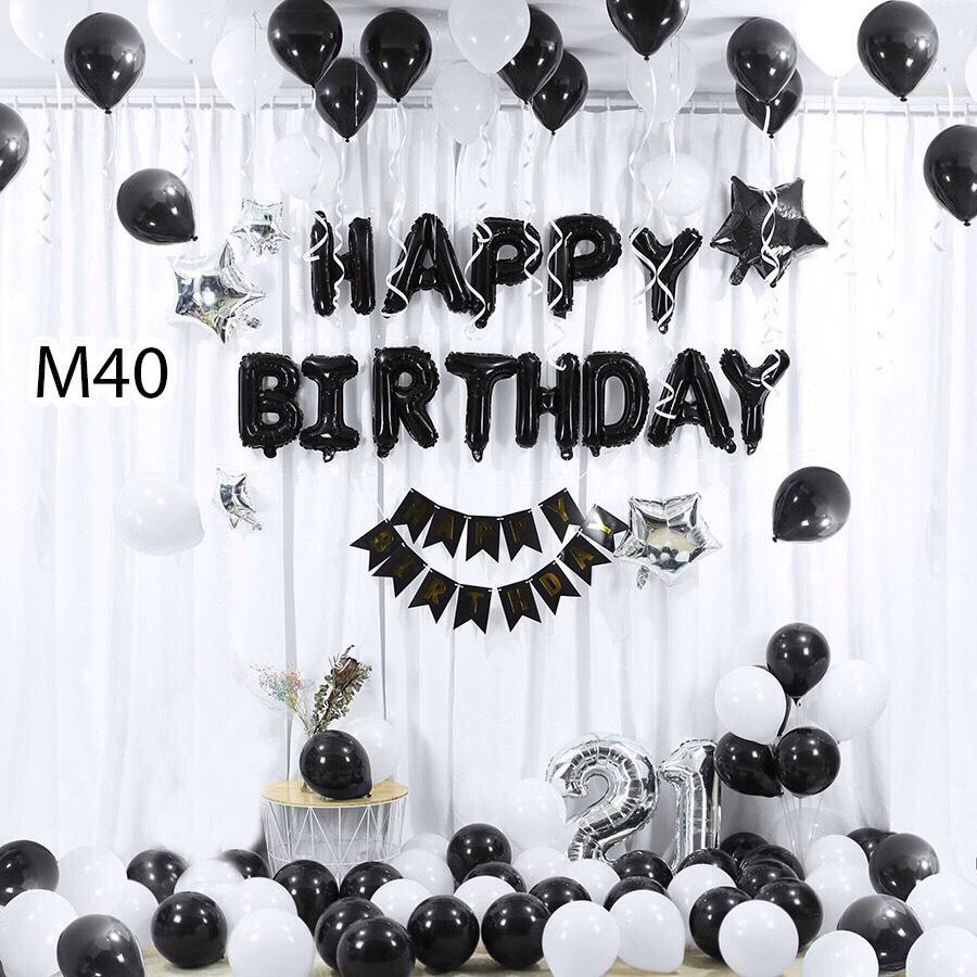 [Ảnh thật] Set trang trí sinh nhật. happy birthday tone trắng bạc xám tinh tế TẶNG KÈM bơm bóng, keo dán tùy combo