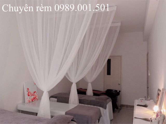 Rèm voan Spa trắng trơn, đã có sóng rèm