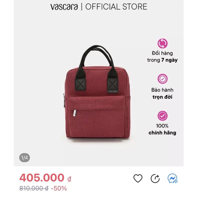 balo mini vascara màu hồng phấn thanh lý balo dạng hộp quai đeo nhiều ngăn