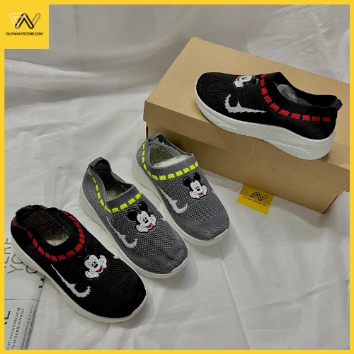 Giày Thể Thao Em Bé Trai Gái Móc Màu Đen Xám Hồng Xỏ Thun Nai Duy Nhật Store Mềm Êm Sneaker Bata Đi Học Trend Size Lớn