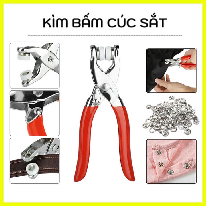 Kìm bấm cúc sắt, cúc vành 4 chi tiết đa năng, Kìm bấm khuy cho quần áo, yêm đa năng
