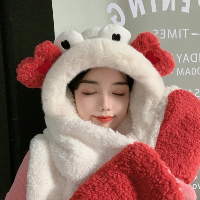 Khăn Choàng Chống Gió Mềm Mại Dày Dặn 3 Trong 1 Có Nón Và Găng Tay Và Túi Tiện Dụng