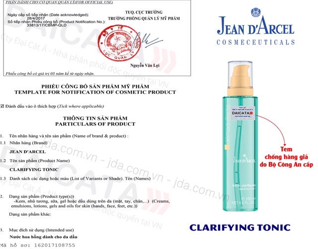 Nước hoa hồng cho da dầu và da mụn Jean D'arcel_ Clarifying tonic