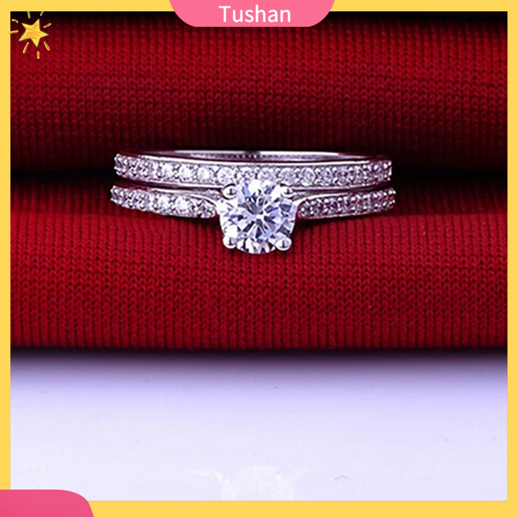 Nhẫn đính hôn đính đá zircon bằng bạc sterling 925