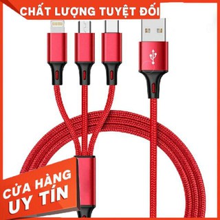 Loại Xịn Sạc Nhanh Cáp sạc chia 3 đầu cắm Micro USB Type-C Lightning tiện dụng