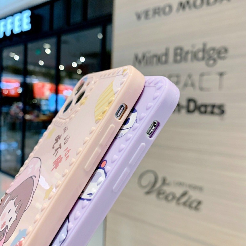 Ốp lưng viền vuông bảo vệ camera cho iPhone 6+ đến 12 Pro max in hình siêu cute dễ thương
