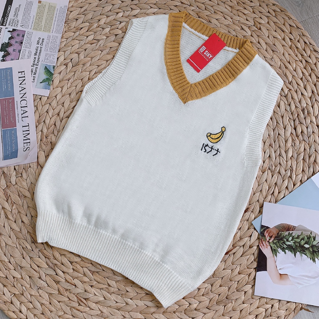 Áo gile nữ chất liệu len hàn mềm mại, thêu họa tiết hình chuối siêu xinh - Sliky Len02 | BigBuy360 - bigbuy360.vn