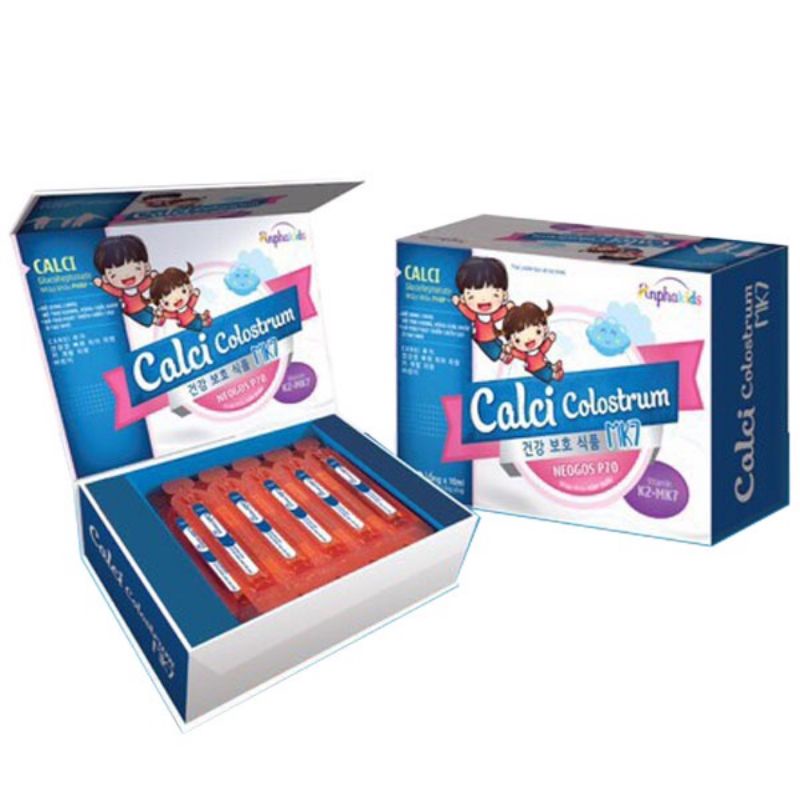 CALCI COLOSTRUM MK7 Canxi hữu cơ vị ngon, dễ uống, không lo táo bón, nóng trong hộp 20 ống