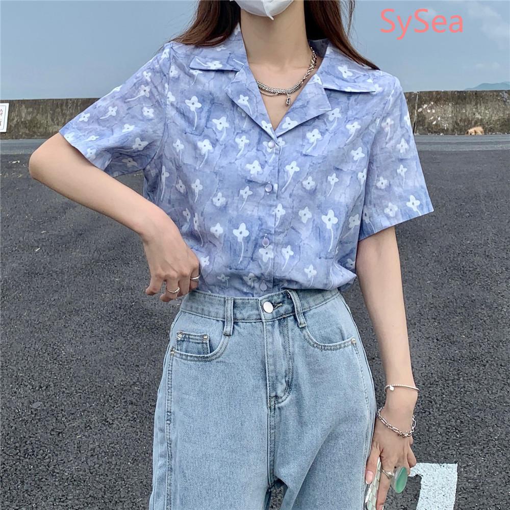 Áo Sơ Mi Ngắn Tay Họa Tiết Hoa Thời Trang Mùa Hè Cho Nữ