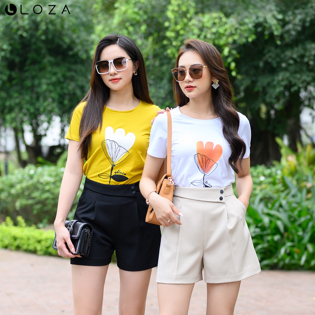 Quần short nữ LOZA cạp lệch đính cúc đen- LQ03109