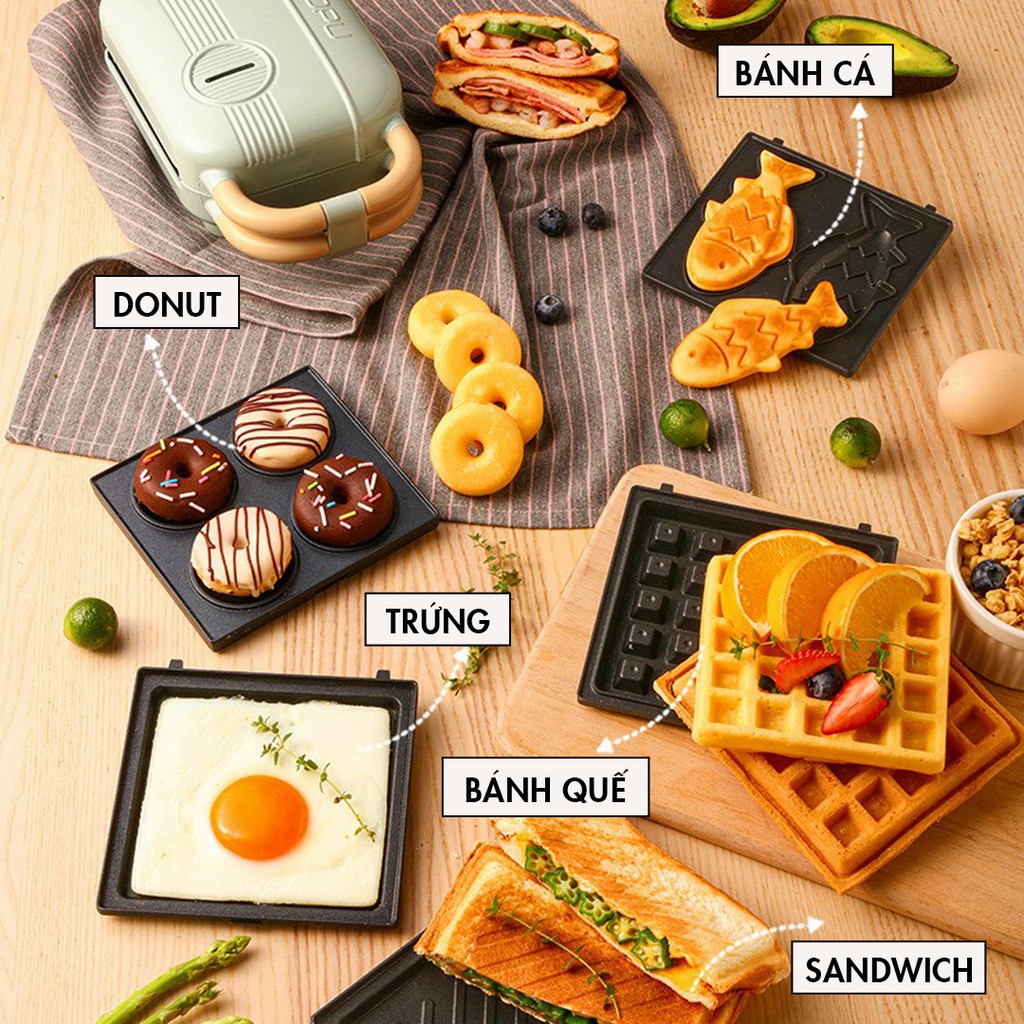 Máy Nướng Bánh Mì Sandwich Waffle Bánh Quế đa năng làm bữa ăn sáng cho gia đình YD518